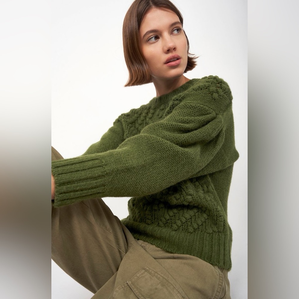 Joie Aleena Crew Neck Sweater Forest Green Wool Alpaca Small